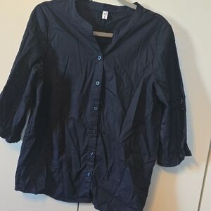 Navy Button-Up Blouse